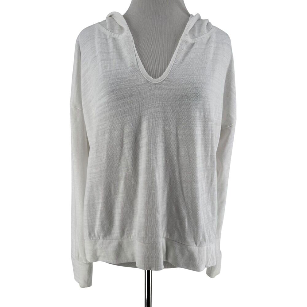 Loft Women's White Knit Long Sleeve Knit Hooded Sweater Size Medium